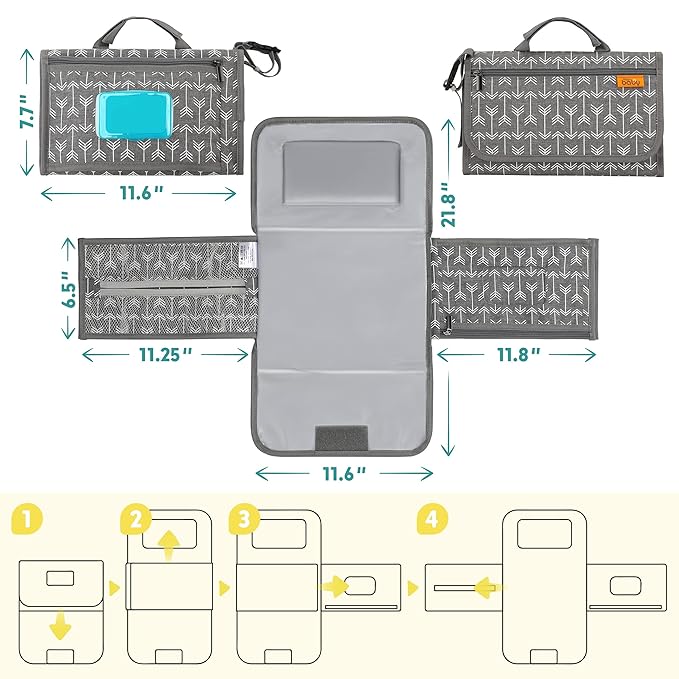 Kopi Baby Portable Diaper Changing Pad-Baby Diaper Changer Travel Bag with Wipes Pocket, Smart Design Portable Changing Mat, Infant Travel Station Kit,Gift for Newborn Girl & Boy-Grey Arrows, Modern