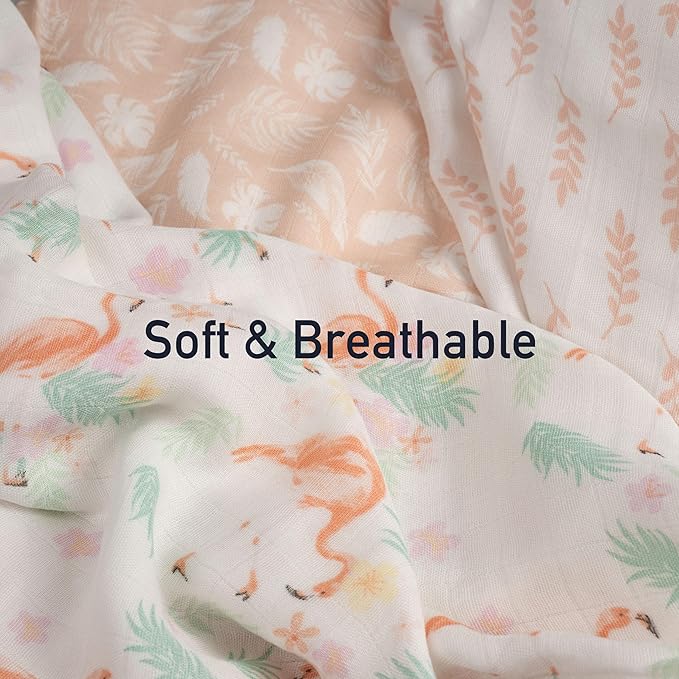 GLLQUEN BABY Muslin Swaddle Blankets 4-Pack Breathable Receiving Blankets (35" x 40") Soft Baby Blankets for Girls and Boys Newborn Essentials Muslin Burp Cloths Swaddle Wrap Baby Gift(Flamingo)