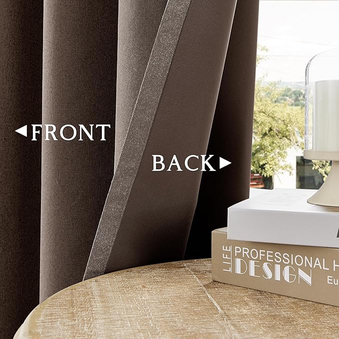 ChrisDowa 100% Blackout Brown Solid Curtains 120 Inches Long 2 Panels for Bedroom Living Room,Farmhouse Room Darkening Thermal Insulated Soundproof Grommet Top Window Treatment Drapes,52x120
