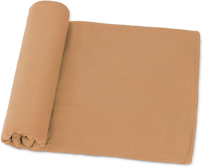 Comfy Cubs Muslin Swaddle Blankets Pack of 1, 47 x 47 Inch Soft Cotton Baby Blanket Set, Large Multipurpose Wraps for Newborns - Self-Soothing Swaddles for Newborns - Caramel