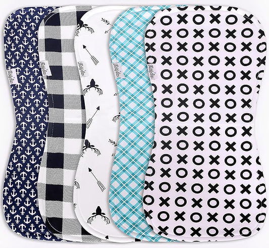 KiddyStar 5-Pack Organic Cotton Burp Cloths – Large, Ultra-Soft 3-Layer Towels for Burping, Shoulder & Hand Use, Highly Absorbent