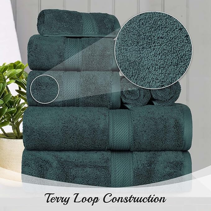 Superior Egyptian Cotton Pile 9 Piece Towel Set, Includes 3 Bath, 3 Hand, 3 Face Towels/Washcloths, Ultra Soft Luxury Towels, Thick Plush Essentials, Guest Bath, Spa, Hotel Bathroom, Teal