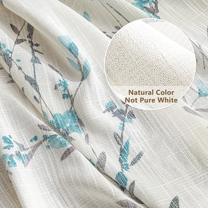 MYSKY HOME Short Curtains 45 inches Length Linen Look Farmhouse Curtains Drapes Cotton Polyester Blend Soft Fabric Light Filtering Privacy Protect, 50x45 inches, Teal, 2 PCs