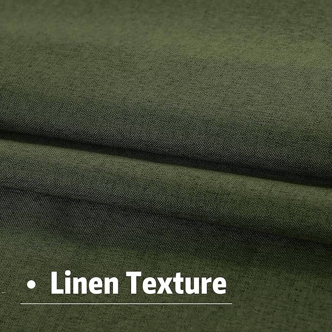 DUALIFE Blackout 96 Inches Long Olive Green Curtains 2 Panel Set, Farmhouse Curtains for Living Room Darkening Thermal/Noise Reduction Textured Flax Linen Drape 8ft Rod Pocket&Back Tab 72W x 96L