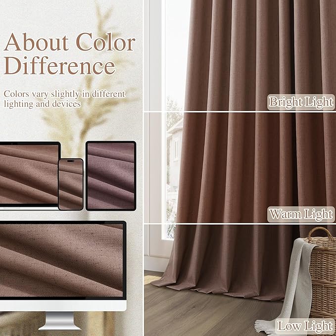 Guken 100% Blackout Curtains 108 Inch Length 2 Panels Set for Living Room Bedroom Back Tab Thermal Insulated Black Out Linen Drapes Room Darkening Cappuccino,52x108