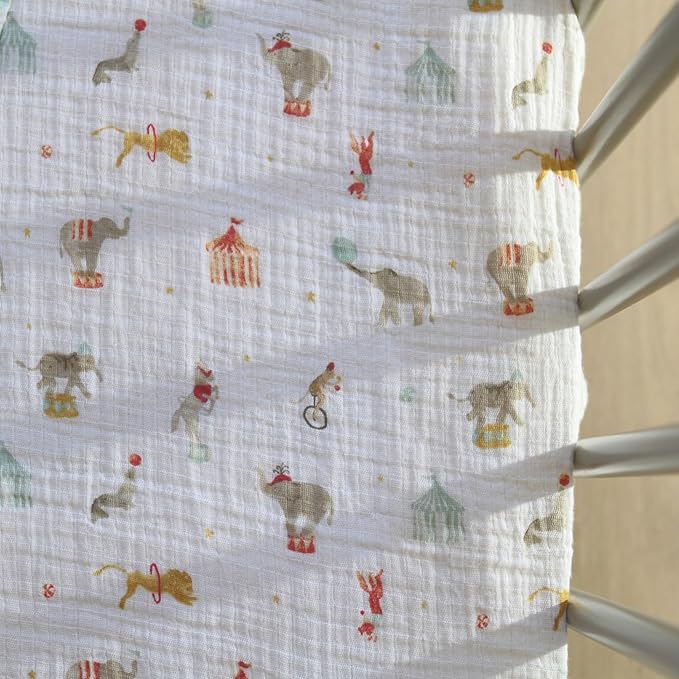 aden + anais Essentials Classic Crib Sheet, 100% Cotton Muslin, Super Soft & Breathable, Tailored Snug Fit, Elephant Circus