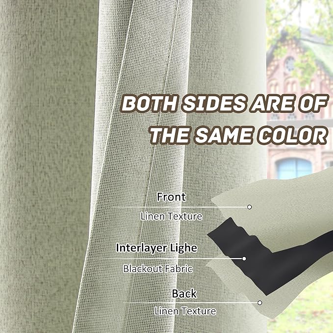 100% Blackout Linen Textured Curtains 96 Inch Length 2 Panels Set for Living Room, Bedroom, Light Weight Curtains with Grommets Top, Full Blackout Curtains Privacy Protection, Beige, 66" W x 96" L