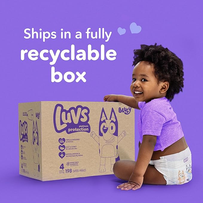Luvs Size 7 Baby Diapers, Platinum Protection Bluey Diapers for Day & Night, Size 7, 124 Count (Packaging May Vary)