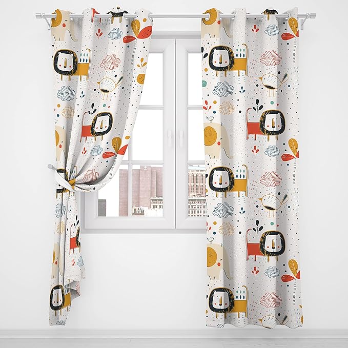 Kids Blackout Curtains,Basement Window Curtains Cartoon Cute Elephants Lions Birds and Tropical Plants Sun Shade Decorations Bedroom 52x84inch(132x213cm)