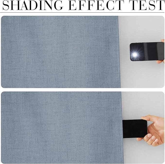 RYB HOME Smoky Blue 100% Blackout Curtains for Bedroom 102 inch Long 52 inch Wide, Linen Blackout Curtains Privacy Protection& Thermal Insulated for Sliding Door/Living Room, 2 Panels