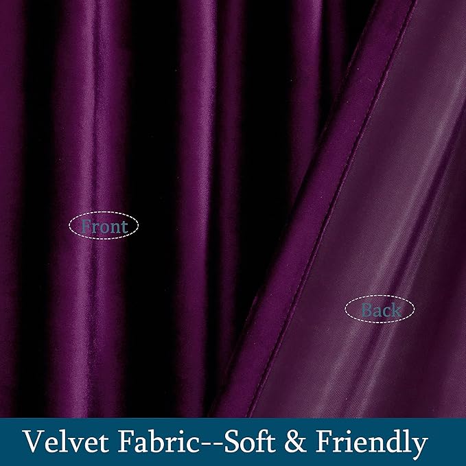 PRIMROSE Purple Velvet Curtains 72 inch Long for Living Room,Set of 2 Panels Blackout Rod Pocket Back Tab Window Treatment Room Darkening Heavy Decorative Curtains Drapes for Bedroom
