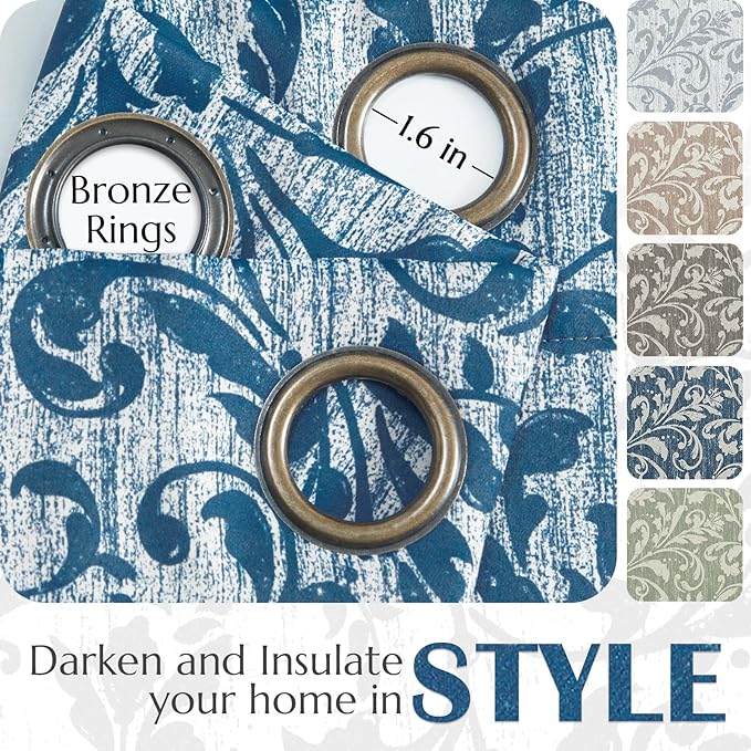 jinchan Blackout Curtains for Bedroom 84 Inches Long Blue Scroll Floral Window Curtains for Living Room Farmhouse Vintage Drapes Thermal Insulated Grommet Window Treatments 2 Panels