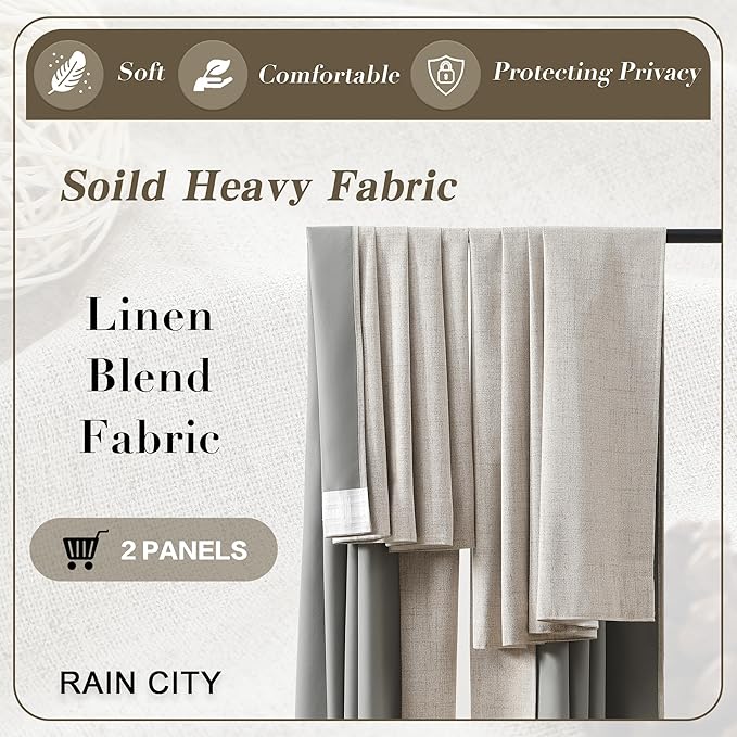 RAIN CITY Extra Wide Curtains 96 Inch Long 2 Panels,Floor to Ceiling Boho Noise Reduction Window Burlap Track System Curtain Panels for Country Villa Back Tab Pleat Tape with Hooks,Linen Beige 70x96