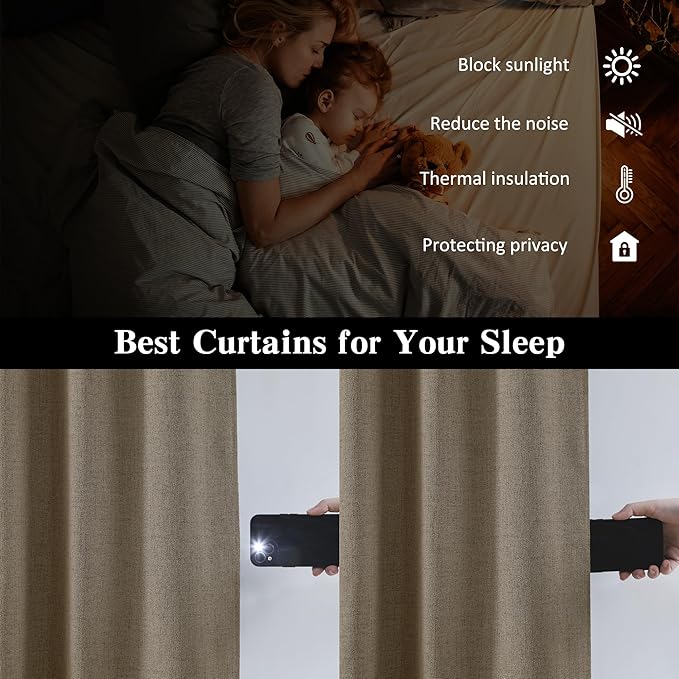 140 Inch Long Blackout Curtains 2 Panels Set,Linen Blend Pleated Look Hidden Tab Drapes with Hooks Easy Slide Privacy High Living Room Curtains for High Ceiling Long Window 50x140