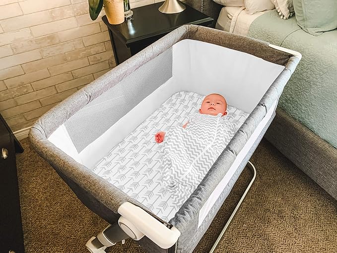 Bassinet Bed Sheets – Premium Bassinet Fitted Sheet for Halo, Mika Micky, Maxi Cosi & Others - 4 Pack 100% Jersey Knit - Bassinet Bedding for Standard Size Oval or Halo Bassinet Pads for Boys & Girls