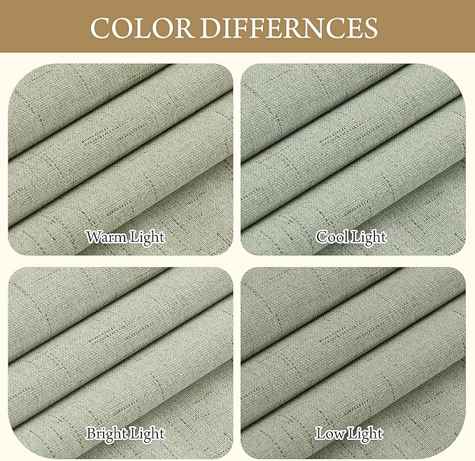 RYB HOME 100% Blackout Sage Green Linen Curtains, Light & Heat Blocking Thermal Privacy Protection Neutral Window Drapes for Living Room Bedroom, 52" W x 90" L, 2 Panels Set