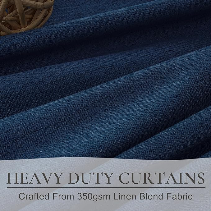 Navy Blue Blackout Curtains 96 Inch Length for Kids/Boys Rooms/Bedroom, Pinch Pleated Drapes with Hooks Viral Linen Thermal Coastal Curtain Dark Blue Window Burg (40" Wx96 Lx 2 Panels)