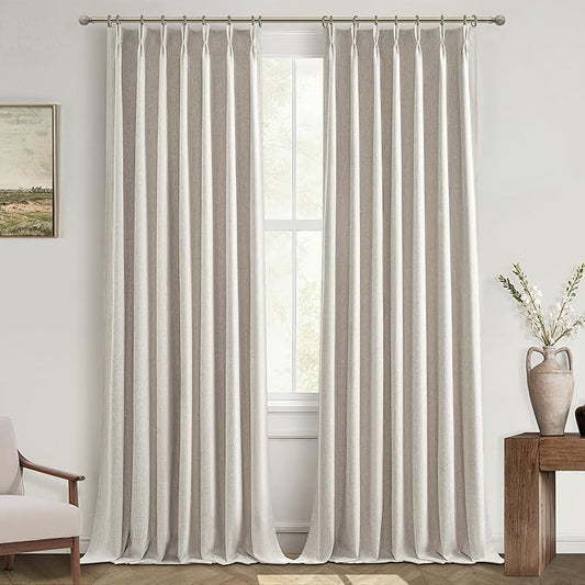 95 Inch Curtains 2 Panel Set,Boho Linen Thick Textured Window Treatments Curtains for Track System Pinch Pleated Draft Blocking Weather Drapes Patio Door/ Nursery Blackout 95 Inches Long Drapes