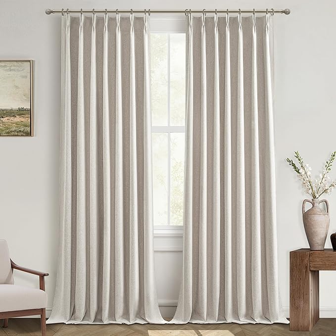 Unique Curtains 86 Inches Long for Living Room,Linen Farmhouse Modern Complete Blackout Custom Privacy Curtains for Windows Energy Efficient Closet Cover Pinch Pleated/Back Tab Birch Drapes 2 Panels