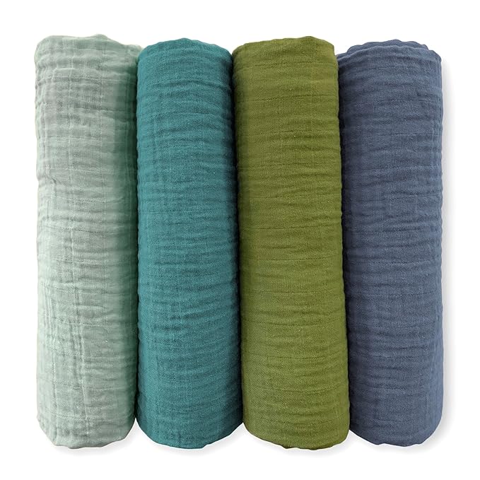 SwaddleDesigns Cotton Muslin Swaddle Blankets for Baby Boy & Baby Girl, Set of 4, Neutral Receiving Blankets for Newborn, Baby Registry & Gift, 46x46 inches, Cascadia