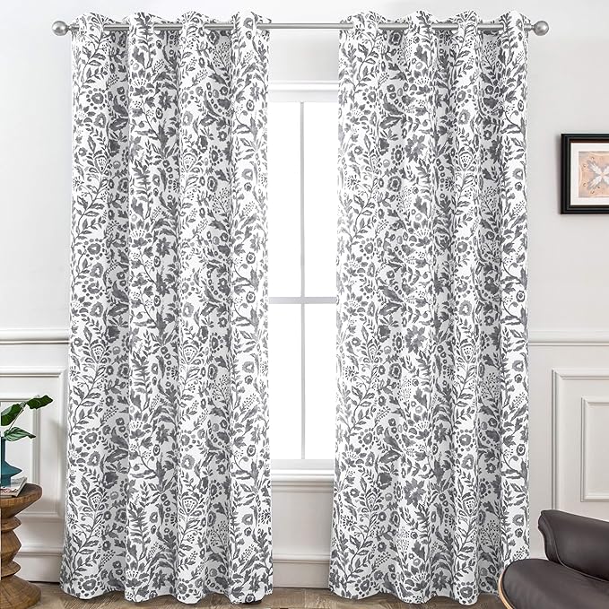 DriftAway Julia Watercolor Blackout Room Darkening Lined Thermal Insulated Energy Saving Window Curtains 2 Layers 2 Panels Each Size 52 Inch by 96 Inch Gray