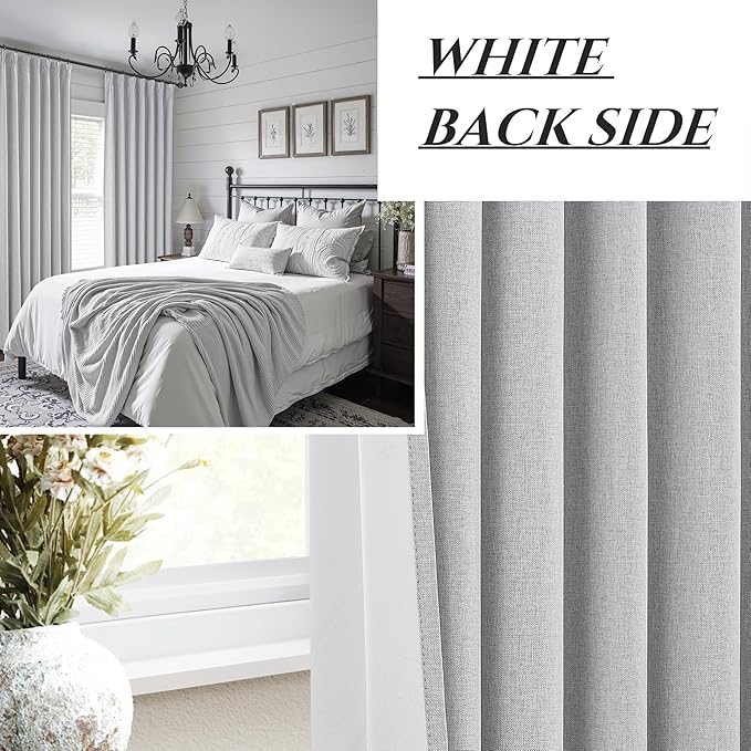 Light Grey Blackout Curtains 102 Inch Long for Living Room, Pinch Pleated Flax Linen Modern Insulated Drapes Bedroom Ceiling to Floor Curtain 2 Panels Set Privacy Windows (40"Wx102"Lx2 Light Gray)