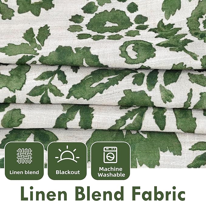 DriftAway Julia Watercolor Blackout Room Darkening Lined Thermal Insulated Energy Saving Window Curtains 2 Layers 2 Panels Each Size 52 Inch by 90 Inch Loden Green