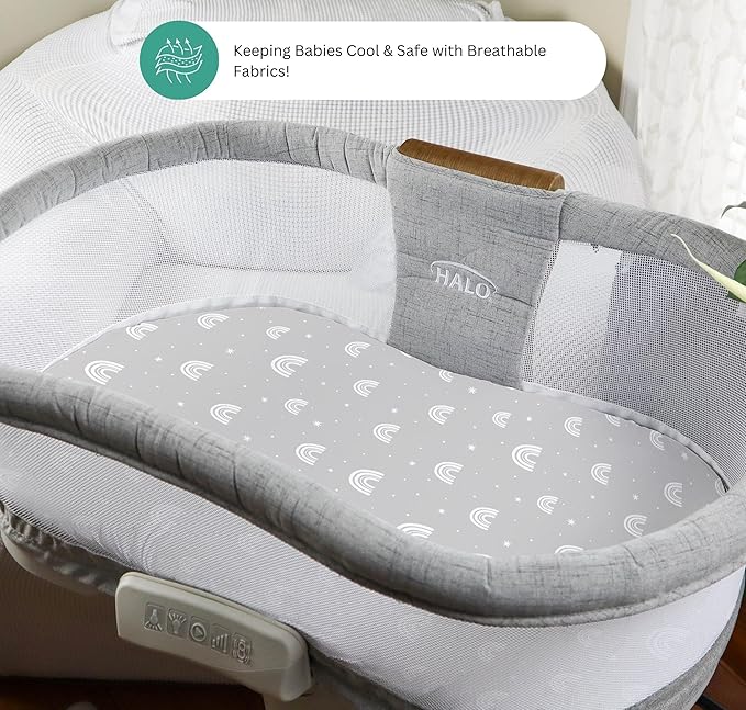 TansyPanda Halo Bassinet Sheets for BassiNest Luxe Swivel, Soothing, Swivel, Lite, Essential Sleeper, 3 Pack, 33 X 17 Inch, Ultra Soft, Snug Fit, Unisex Boys Girls, Gray White (Woodland Rainbow)