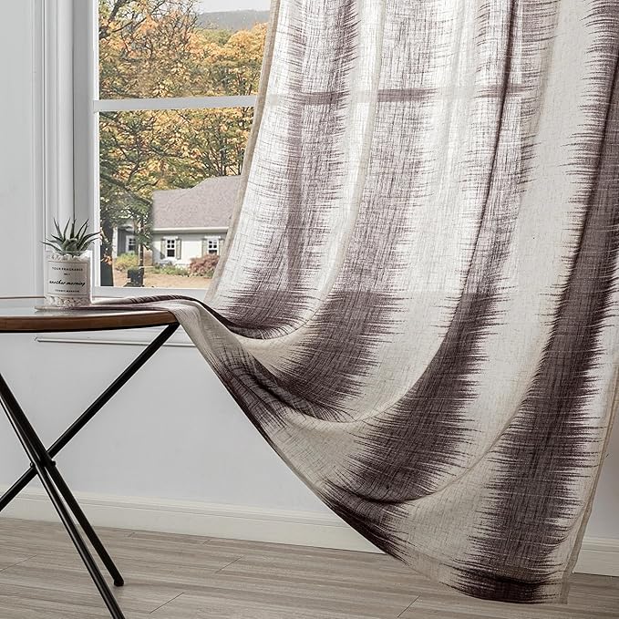 MYSKY HOME Curtains & Drapes for Living Room, Window Treatment Lines Linen Look Texture Soft Modern Decor Country Style for Front Room, Light Filtering Privacy Protect, 50" x 84", Red, 2 Panels