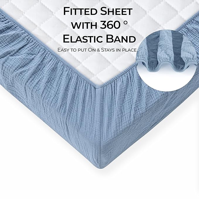 Dreamology Mini Muslin Crib Sheets,100% Cotton Mini Crib Sheets,2 Pack,Soft & Breathable,Crib Sheet,Girl,Boy,Pack n Play Sheets,Pack and Play Sheets Fitted,24x38 Mini Crib Sheet | Blue and Light Blue