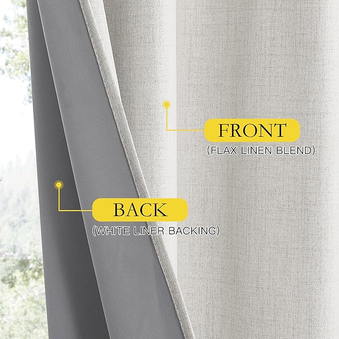 NICETOWN 100% Blackout Linen Curtains 84 inches Long 2 Panels, Thermal Insulated Curtains with Liners for Bedroom, Farmhouse Style Privacy Window Draperies for Living Room, Snowbound, W42 per Panel