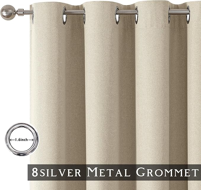 ChrisDowa 100% Blackout Natural Solid Solid Curtains 120 Inches Long 2 Panels for Bedroom Living Room,Farmhouse Room Darkening Thermal Insulated Soundproof Grommet Top Window Treatment Drapes,52x120