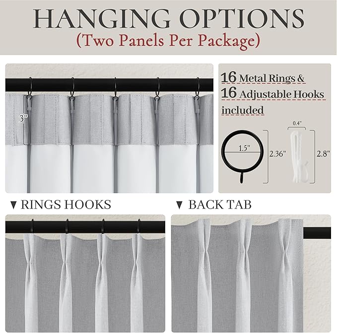 Light Grey Blackout Curtains 102 Inch Long for Living Room, Pinch Pleated Flax Linen Modern Insulated Drapes Bedroom Ceiling to Floor Curtain 2 Panels Set Privacy Windows (40"Wx102"Lx2 Light Gray)