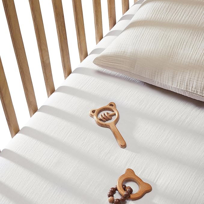 Bioweaves Organic Cotton Muslin Bassinet Sheet, GOTS Certified Extra Soft Fitted Sheet, Universal Fit for Oval Baby Bassinet Mattresses, 33" x 17", 4 Inch Pocket, White