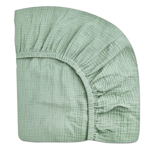 Pack and Play Sheets for Baby Boys and Girls 39"x27"x3", Neutral Muslin Cotton Pack N Play Mattresses Sheet with Boho Style, Soft and Breathable Comfort (Sage)