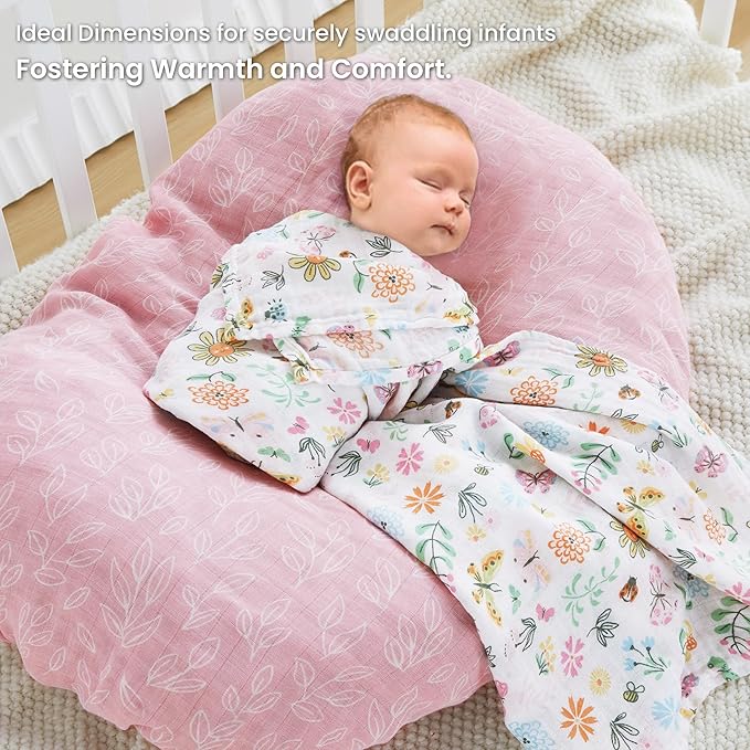 Softan Swaddle Blankets for Baby Girls & Boys Gift, Large 47X47 inches Receiving Blankets for Newborn,4 Pack Flowers and Butterflies