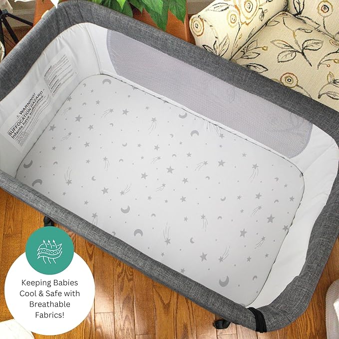 Bassinet Sheets for Papablic, CoZee, Cowiewie, Ezebaby, Nawahev Baby Bassinet Bedside Sleeper by TansyPanda, 3PC, 33x20, Ultra Soft, Breathable Snug Fit, Unisex Boys Girls, Gray (Moon, Stars, Clouds)