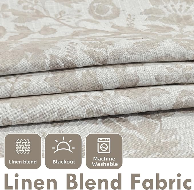 DriftAway Julia Watercolor Blackout Room Darkening Lined Thermal Insulated Energy Saving Window Curtains 2 Layers 2 Panels Each Size 52 Inch by 84 Inch Camel Beige