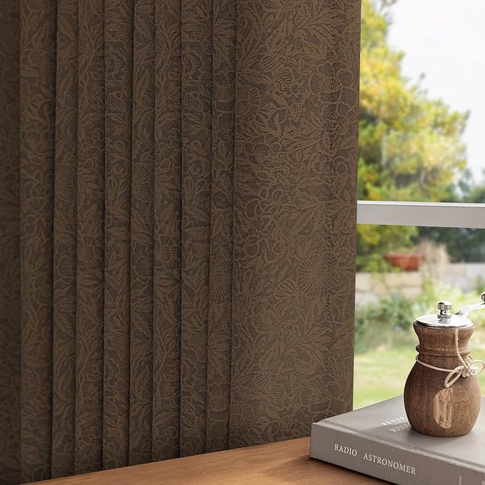 Metro Parlor Brown Floral Blackout Curtains 63 Inch Length for Bedroom, Jacquard Chenille Patterned Vintage Flower Curtains for Living Room Darkening Thermal Insulated Grommet Window Drapes, 2 Panels