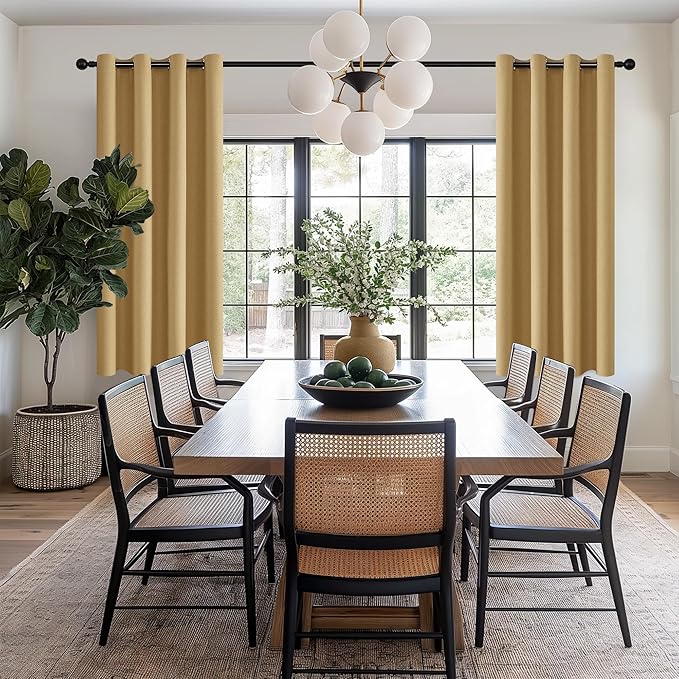 ChrisDowa 100% Blackout Mustard Yellow Solid Curtains 63 Inches Long 2 Panels for Bedroom Living Room,Farmhouse Room Darkening Thermal Insulated Soundproof Grommet Top Window Treatment Drapes,52x63