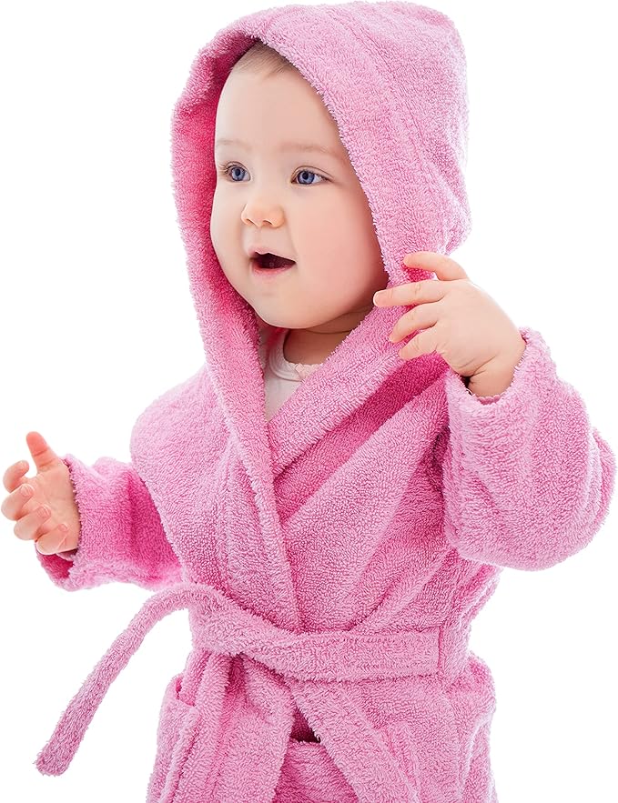 BAGNO MILANO Kids Organic Turkish Cotton Hooded Beach Cover-Up Towel, GOTS Certified, for Boys and Girls (Pink, 13-15 Years)