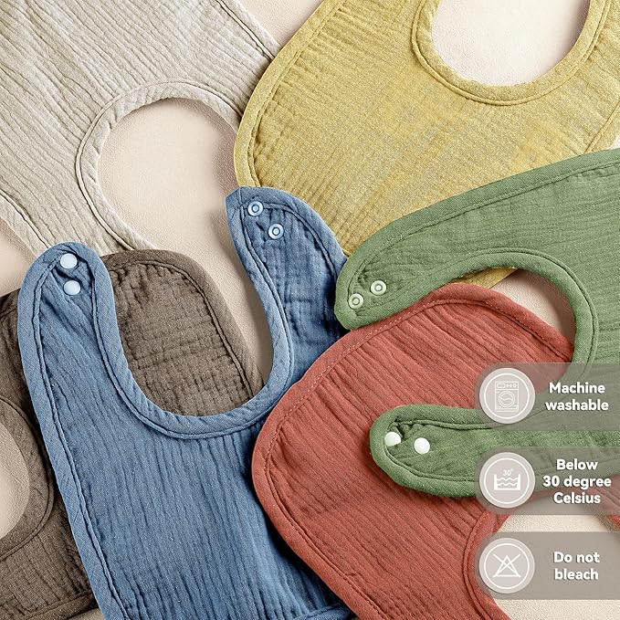 Wrrernsin Muslin Baby Bibs for Unisex Boys Girls, Cotton Drool Bibs, Adjustable Newborn Bibs for Drooling and Teething