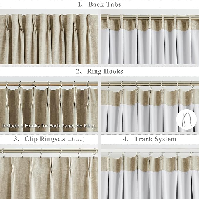 WEST LAKE Oatmeal Tan Bailey Pinch Pleated Full Blackout Curtains with 100 Total Blackout Liners,Short Textured Drapes for Bedroom,Energy Efficient Window Treatment for Bedroom Living Room,40"Wx63"Lx2