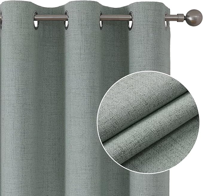 Joydeco Sage Green Curtains Blackout 72 Inch Length, Linen 100% Blackout Curtains for Bedroom 2 Panels Set, Thermal Burlap Grommet Room Darkening Drapes for Living Room (42x72 inch, Sage Green)