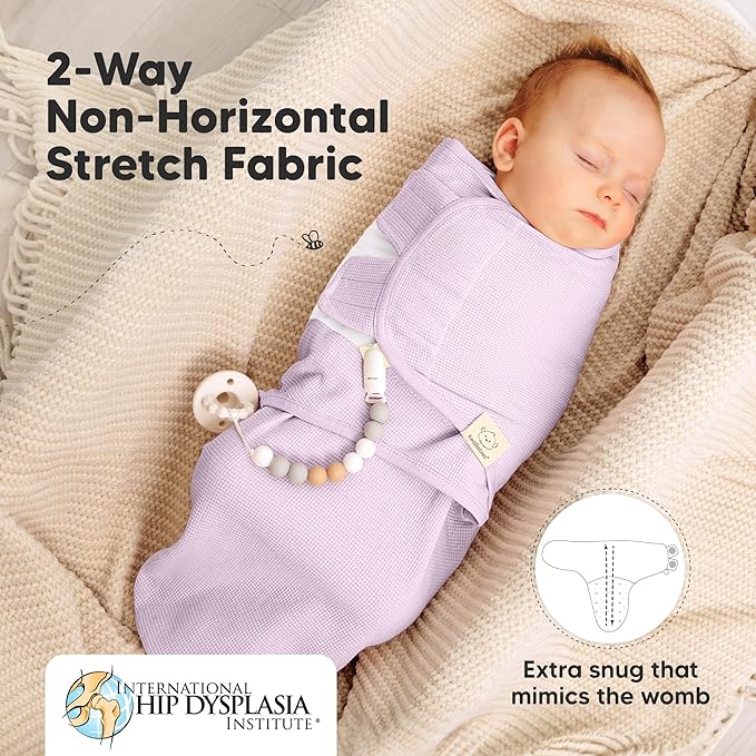 3-Pack Organic Swaddles for Newborns, Baby Sleep Sacks 0-3 Months - Baby Swaddle Wrap, Newborn Wearable Blanket, Infant Sleep Sack for Girls, Boys, Soft & Snug, Large Hook & Loop Closure (Soft Lilac)