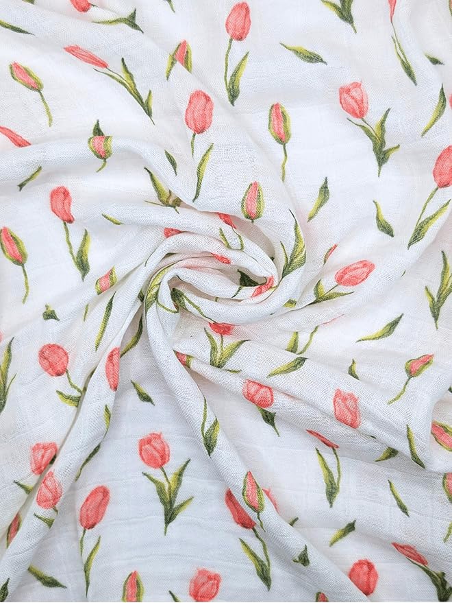 Muslin Swaddle Blankets, Soft Breathable Cozy Baby Blankets for Newborn Boys and Girls, 47” X 47“, 2 Pack Receiving Swaddles, 70% Viscose from Bamboo 30% Cotton (Garden Grace)