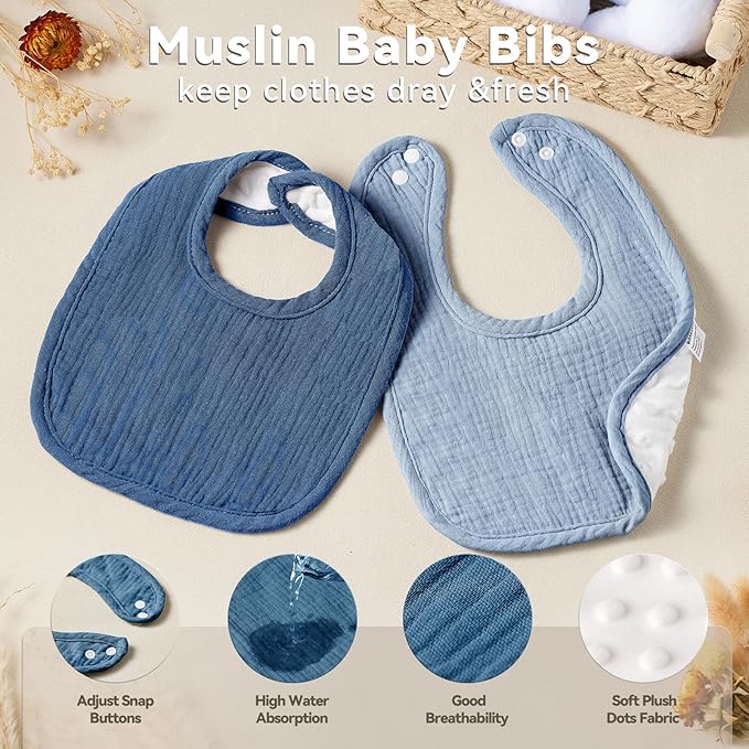 Wrrernsin Muslin Baby Bibs for Unisex Boys Girls, Cotton Drool Bibs, Adjustable Newborn Bibs for Drooling and Teething