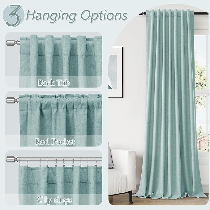 Guken 100% Blackout Linen Curtains 80 Inch Length 2 Panels Set for Living Room Bedroom Back Tab Thermal Insulated Black Out Linen Drapes Room Darkening Window Curtains,Light Blue