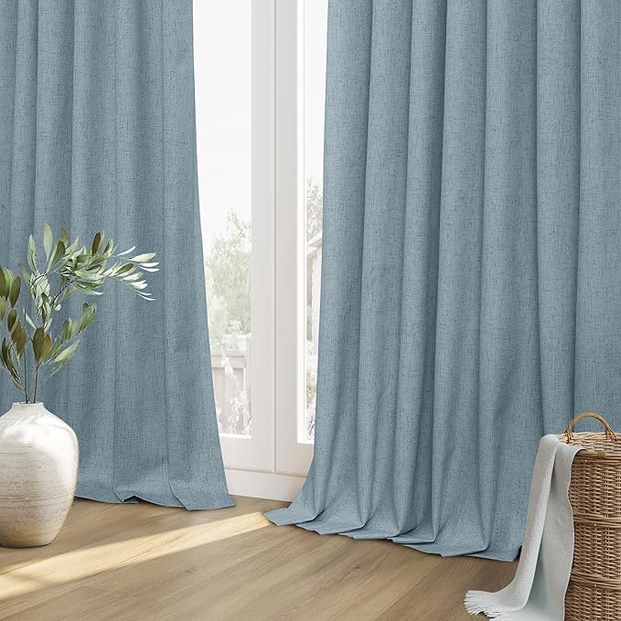 Guken Blue 100% Blackout Curtains 72 Inch Length 2 Panels Set for Living Room Bedroom Back Tab Thermal Insulated Black Out Linen Drapes Room Darkening Window Curtains 72 Inches Long Dusty Blue