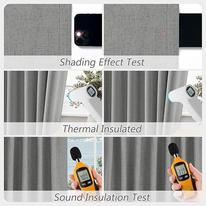 Guken 100% Blackout Linen Curtains 63 Inch Length 2 Panels Set for Living Room Bedroom Back Tab Thermal Insulated Black Out Linen Drapes Room Darkening Window Curtains,Dark Grey
